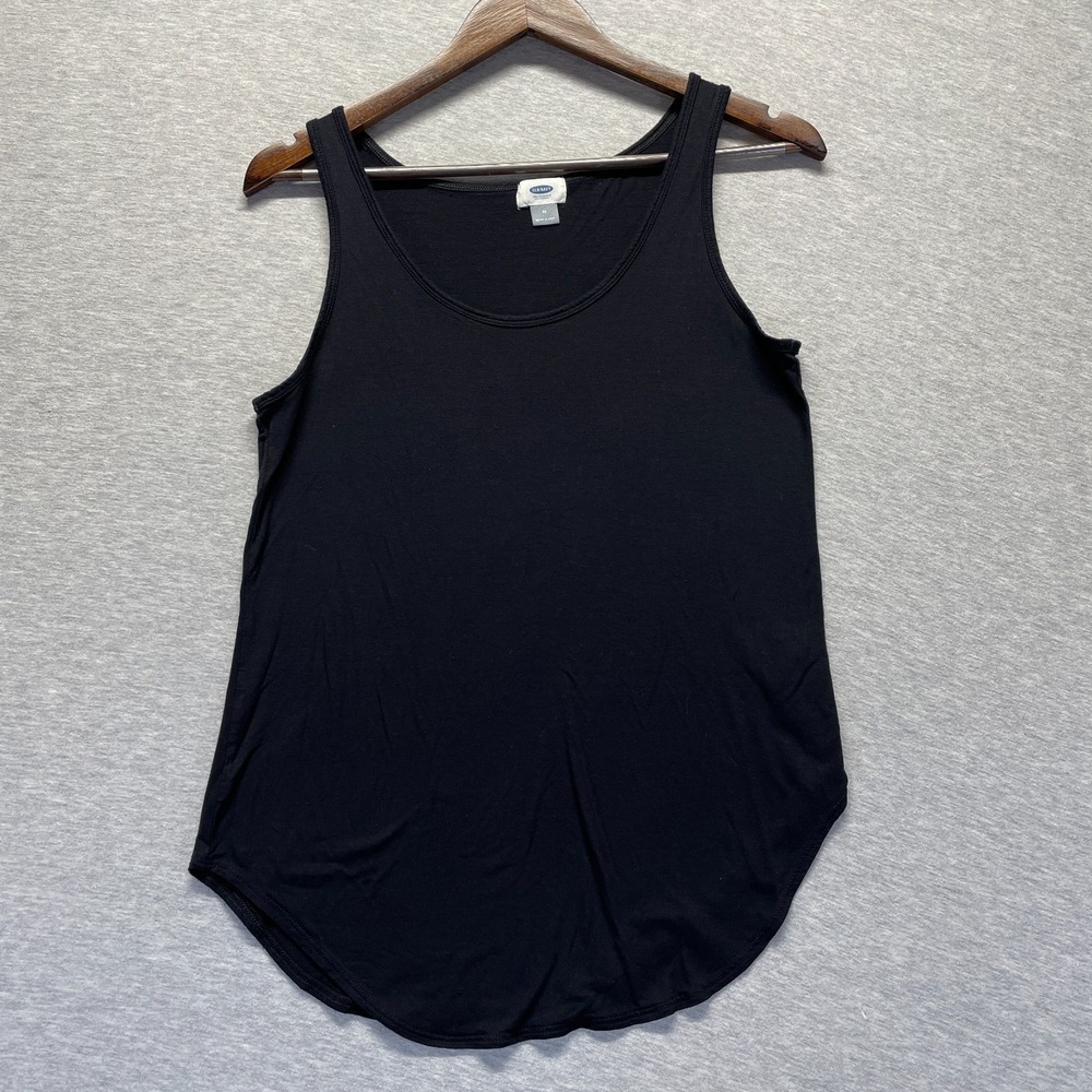 Old Navy Tank Top Womens Medium Black Rayon‎ Curved Hem Sleeveless Scoop Neck